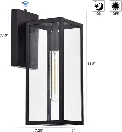 MICSIU 2 Pack Dusk to Dawn Outdoor Lighting, 14.5 Inch Modern Farmhouse Exterior Wall Sconce with Clear Glass, Industrial Black Outside Porch Lights for House Garage Entryway, E26 Base, ETL Listed