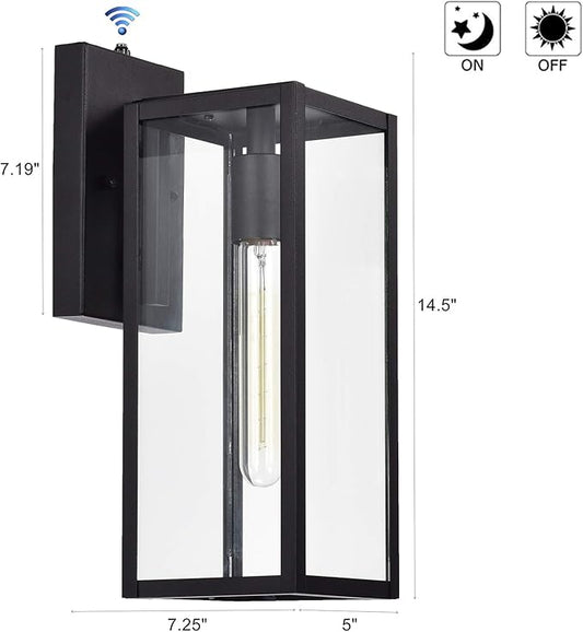 MICSIU 2 Pack Dusk to Dawn Outdoor Lighting, 14.5 Inch Modern Farmhouse Exterior Wall Sconce with Clear Glass, Industrial Black Outside Porch Lights for House Garage Entryway, E26 Base, ETL Listed