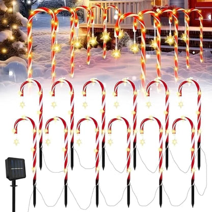 Solar Candy Cane Lights, 12 Pcs Christmas Decorations Outdoor, Solar Garden Lights, Waterproof Pathway Light for Outdoor Christmas Yard Patio Walkway Decor