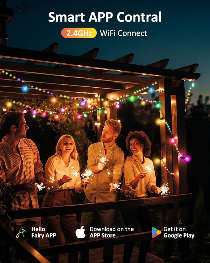 TCL Outdoor String Lights, 46FT 15 Bulbs Patio String Lights, App Control, Colors Changing String Lights for Outside, 84 RGBIC, IP65 Waterproof, Outdoor Lights for Garden, Porch, Cafe, Bistro, Party