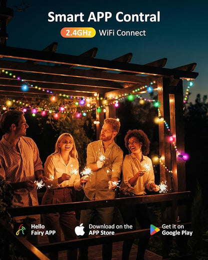 TCL Outdoor String Lights, 46FT 15 Bulbs Patio String Lights, App Control, Colors Changing String Lights for Outside, 84 RGBIC, IP65 Waterproof, Outdoor Lights for Garden, Porch, Cafe, Bistro, Party