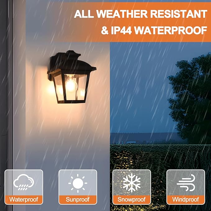 FUDESY Outdoor Wall Lanterns, 3000K Dimmable LED Edison FilamentBulb Included, Anti-Corrosion Plastic Materials, Black, P746-E26