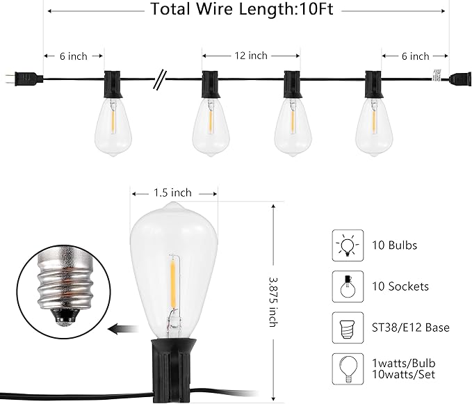 SAFAVIEH Lighting Collection Dorcia Black 10-Foot LED Outdoor String Lights