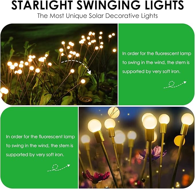 Lychee Solar Garden Lights, Solar Outdoor Firefly Lights, 10LED, 2 Pack, 10T-2P