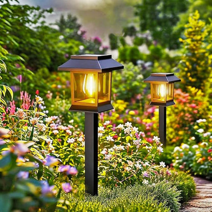 2 Pack Solar Pathway Lights Outdoor, IP65 Waterproof Upgraded LED - Auto On/Off Landscape Lighting for Driveway, Garden, Walkway, Patio & Yard Decor, Warm White