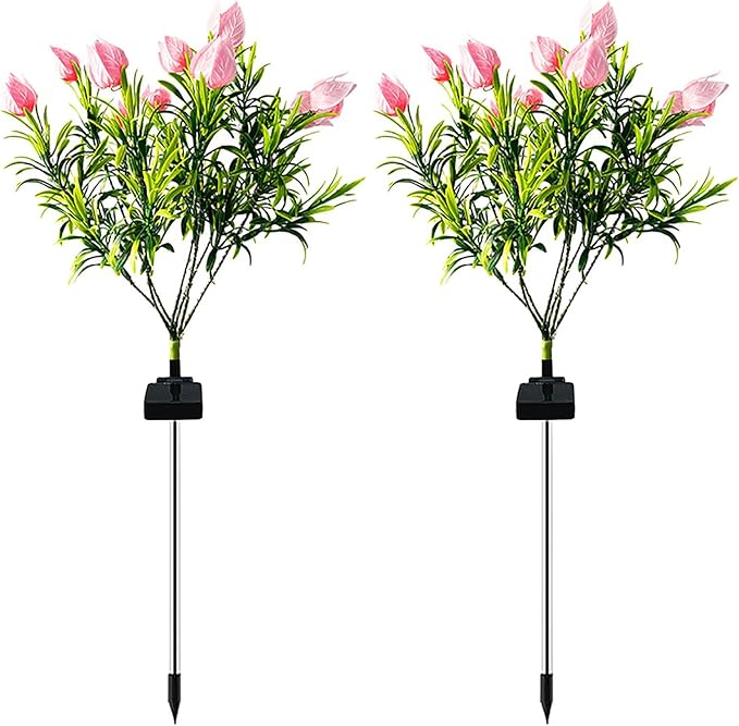Ochine 2 Pack Outdoor Solar Lights, Solar Garden Lights, Gardenia Flowers Garden Stake Light Solar Flower Lights Waterproof Solar Pathway Lights for Outdoor Lawn Yard Garden Decoration