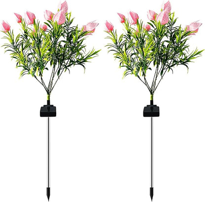 Ochine 2 Pack Outdoor Solar Lights, Solar Garden Lights, Gardenia Flowers Garden Stake Light Solar Flower Lights Waterproof Solar Pathway Lights for Outdoor Lawn Yard Garden Decoration