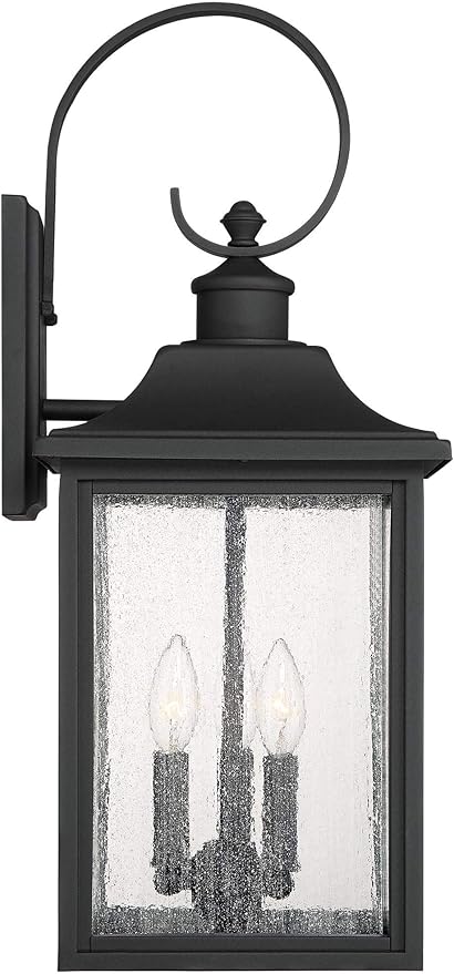John Timberland Moray Bay Industrial Outdoor Wall Light Fixture Black Metal 24" Clear Seedy Glass Lantern Scroll Arm for Exterior House Porch Patio Outside Deck Garage Front Door Garden Home