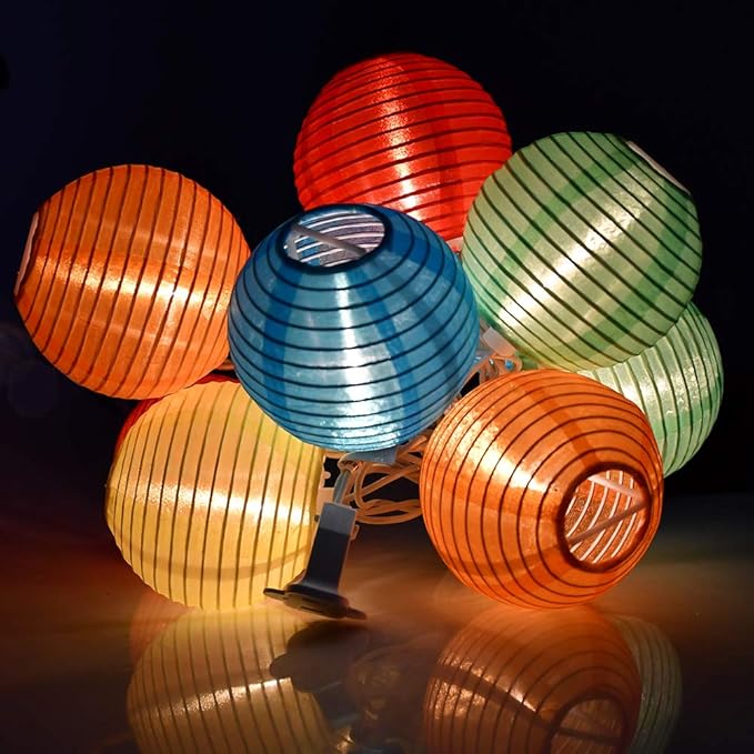 GOOTHY 8.5Ft Multicolor Lantern String Lights Outdoor, Plug in Christmas Decorations String Lights with 10 Mini Colorful Lanterns, Hanging Lanterns Lights for Outdoor Bedroom Bistro Garden Xmas Party