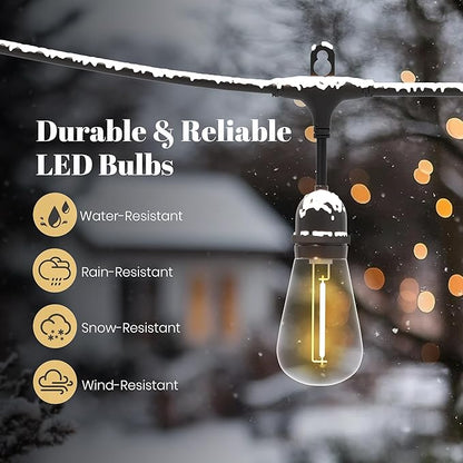 LED Outdoor String Lights, Bulbs Shatterproof Patio Lights with 8 Lighting Modes, 4-Level Dimmable Warm White, Waterproof Hanging Lights for Garden, Pergola, Bistro, Party Decor, Dimmable 2700K (62FT)