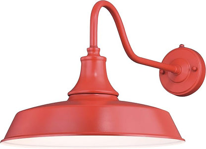 VAXCEL Dorado 12.25 in. H 1-Light Red and White Dusk to Dawn Sensor Farmhouse Outdoor Wall Sconce, Gooseneck Steel Shade, LED Compatible, Dark Sky Compliant for Porch Patio Front Door or Garage