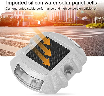 2pcs Solar Road Stud Lights, 6 LED Water Proof Outdoor Pathway Lights with Large Reflective Brightness for Garden Lawn Deck Road