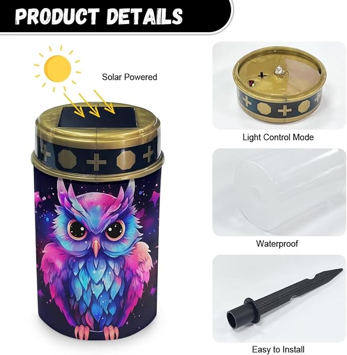 ZOUTAIRONG Solar Light for Cemetery Grave 6 Pack Solar Garden Lights Grave Decorations for Cemetery Solar Pathway Lights Outdoor Cemetery Solar Lights for Grave Solar Lights Night Owl