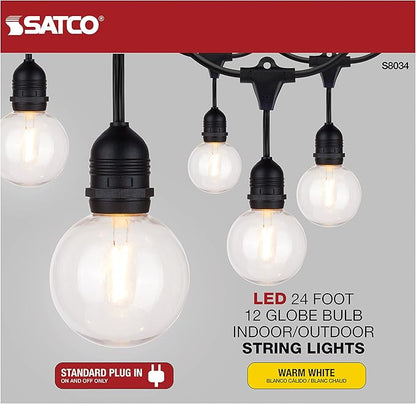 Satco S8034 LED Indoor/Outdoor String Lights, Black, G25 Bulbs, 24 Feet (Pack of 1)