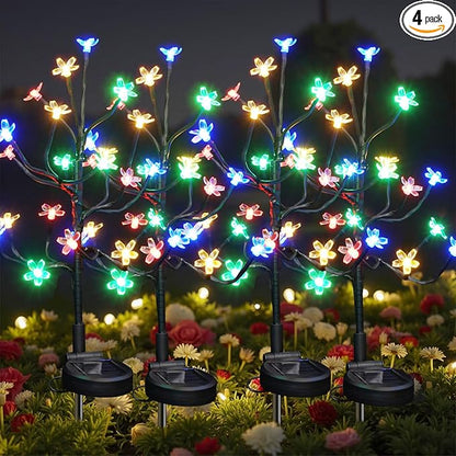 Solar Garden Lights Outdoor Waterproof,Garden Decor Solar Flowers For Outside Decorative,4Pack 2Modes Solar Powered Fairy Outdoor Decorations for Yard Patio Pathway, Gardening Gifts Mothers Day