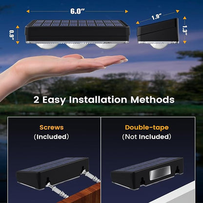 Solar Fence Lights Outdoor,1300mAh, 12pack,Warm/Natural/Cool White,IP65 Waterproof,Fence Lights Solar Powered,Solar Lighting for Deck, Backyard, Railing(Black)