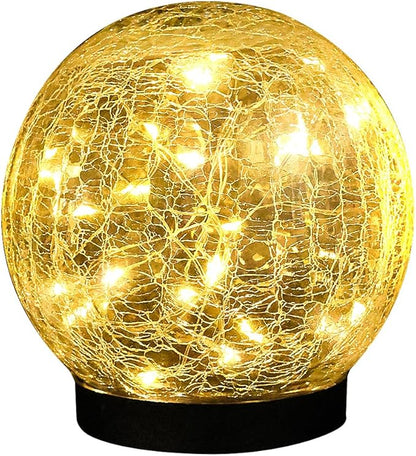 Solar Cracked Quartz Pathway Lights – IP68 Waterproof Dual-Temperature Glow for Garden Safety Artisanal Glass Globe with 10hr Runtime (Patio/Yard Decor) (Warm White)