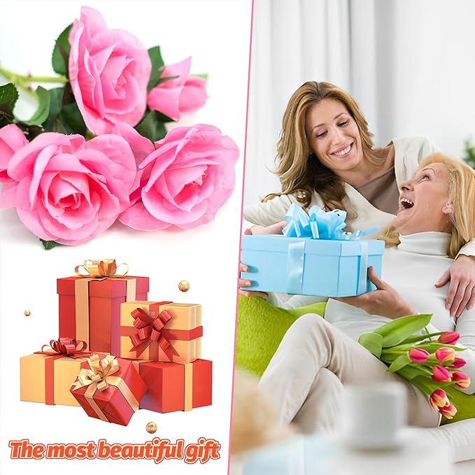 Anordsem Solar Garden Lights Outdoor: 10 Artificial Fabric Pink Roses Flowers 2 Pack- LED Flower Decorations for Cemetery Grave Pathway Yard- Birthday Gifts for Women, Wife and Mother