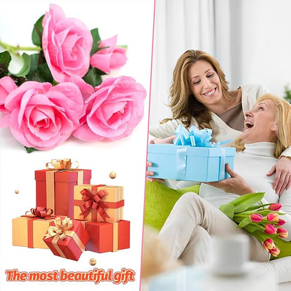 Anordsem Solar Garden Lights Outdoor: 10 Artificial Fabric Pink Roses Flowers 2 Pack- LED Flower Decorations for Cemetery Grave Pathway Yard- Birthday Gifts for Women, Wife and Mother