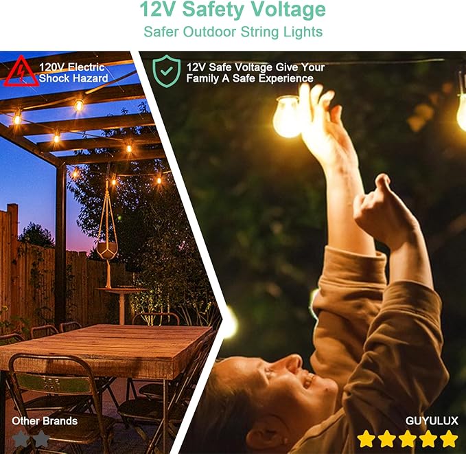 Outdoor String Lights Waterproof, 3000K Warm White 54ft Patio Lights String with 16 Led Shatterproof Bulbs,Outside Hanging Ambience Plug in String Light for Gazebo Garden Camping Porch Yard