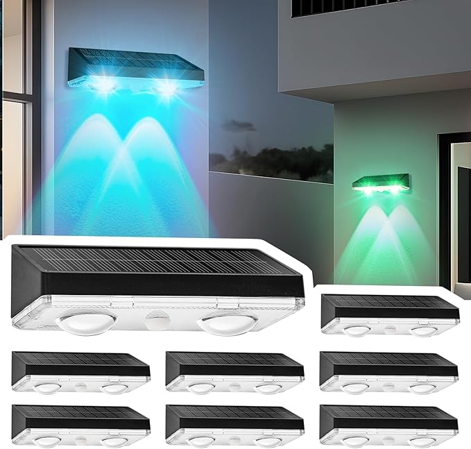 Solar Fence Lights Outdoor 8 Pack – IP65 Waterproof Wireless Solar Deck Lights with 9 Color Modes, 80 Lumen Bright | Lumora