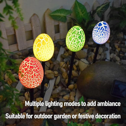 Solar Garden Decor 4 Crack Eggs Outdoor Decor Stake Lights, Water Proof Solar Pathway Lights for Outside Yard Lawn Flower Bed Easter Decorations