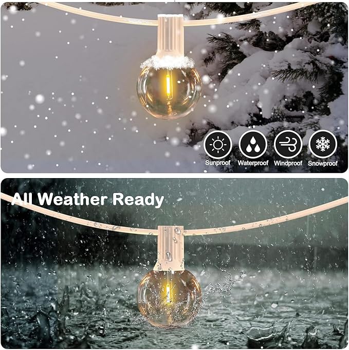 White String Lights Outdoor 100FT G40 Globe String Lights White Cord, 50+2 Spare Replaceable Bulbs, for Patio Backyard Gazebo Porch, Connectable, Zip Ties Included, White Wire