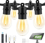 104FT(98+6) Solar String Lights Outdoor Waterproof, Solar Powered Patio Light with 30+2 Dimmable S14 Edison Bulbs | Lumora