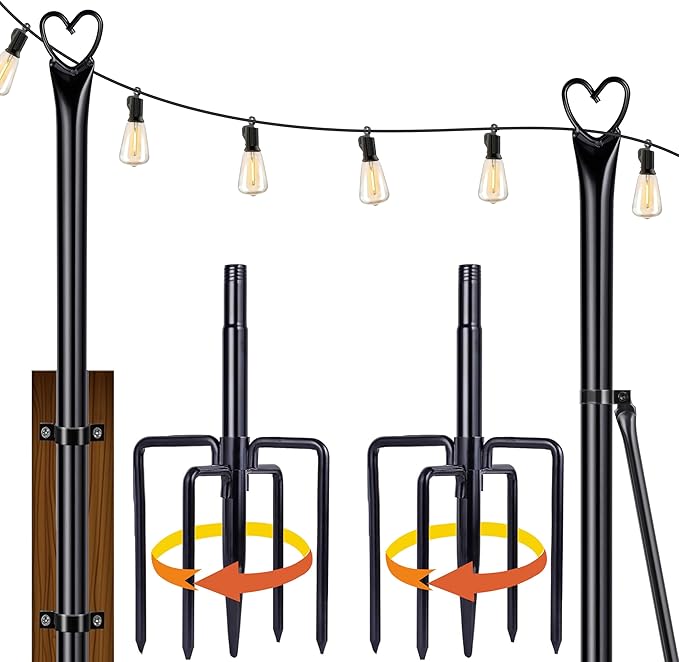 Ottsuls String Light Poles with 5 Fork, 2 Pack 10Ft Light Poles for Outside, Light Stands for Outdoor Use, Ideal | Lumora