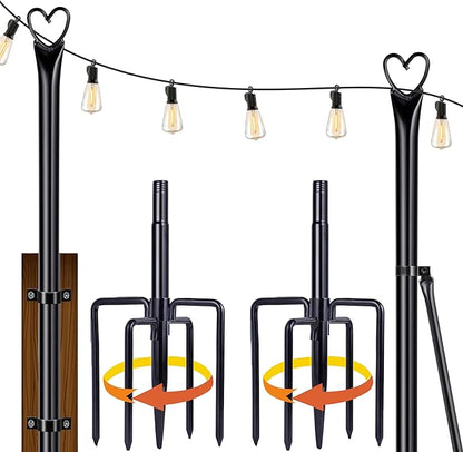 Ottsuls String Light Poles with 5 Fork, 2 Pack 10Ft Light Poles for Outside, Light Stands for Outdoor Use, Ideal for Garden, Patio, Wedding, Backyard, Deck, Party
