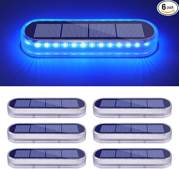 Honalia Blue Solar Dock Deck Driveway Lights Solar Powered 6 Pack Warning Concrete Step Lights for Driveway Deck Stairs Dock Marine Runway
