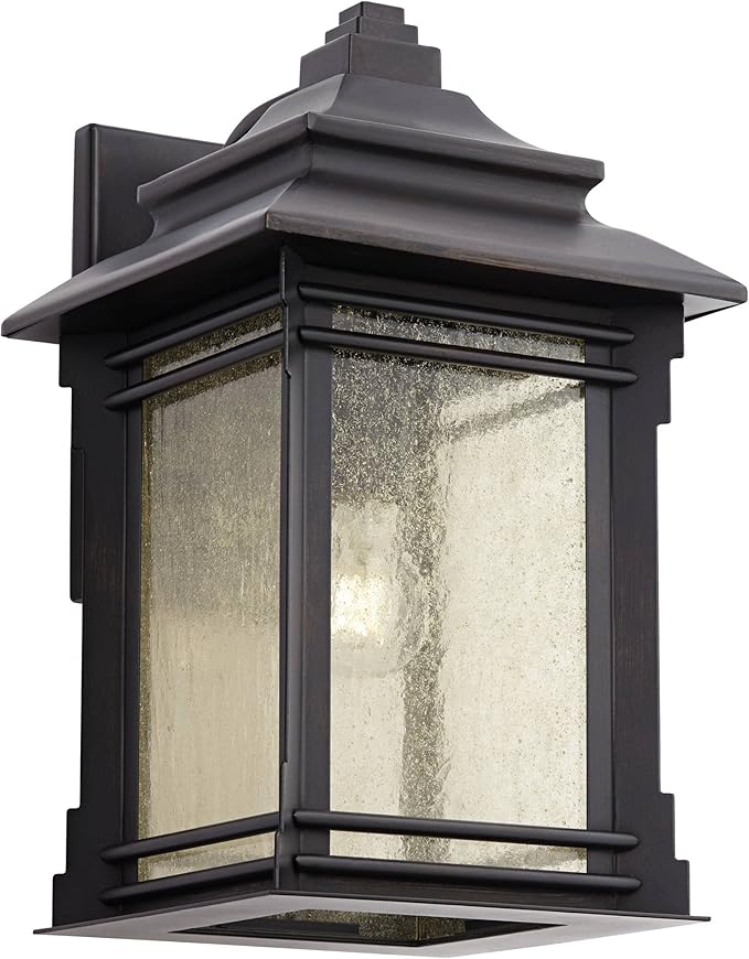 Franklin Iron Works Hickory Point Farmhouse Rustic Mission Outdoor Wall Light Fixture Bronze Lantern 16" Frosted | Lumora
