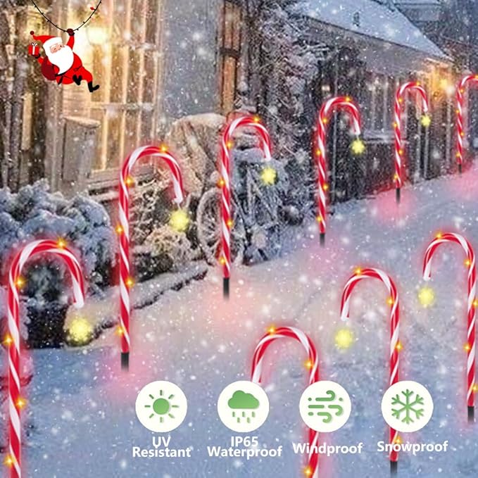 Candy Cane Christmas Lights, 12 Pack Waterproof Christmas Solar Candy Cane Lights with 8 Modes and Timer, 1200mah Solar Candy Canes Light Outdoor Decorations for Pathway, Yard, Patio, Garden