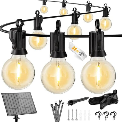 Brightown 38FT Solar String Lights Outdoor and 16 LED Shatterproof Bulbs, Dimmable & Timable, 3 Light Modes, Solar Patio String Lights Outdoor for Cafe, Garden, Deck, Outside Wedding