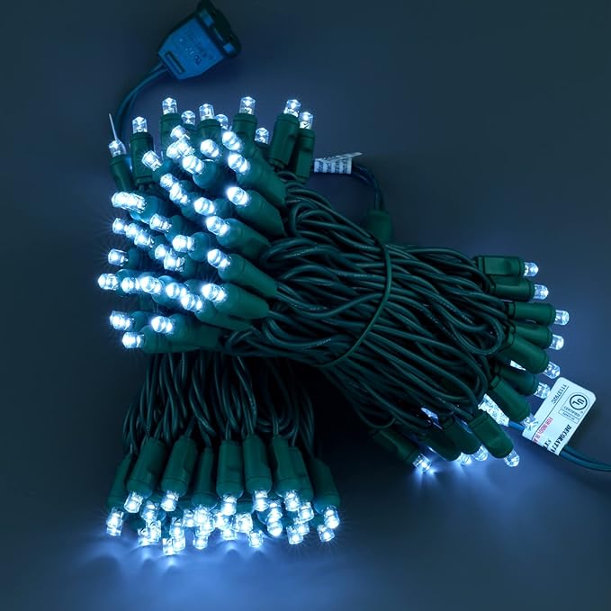 YULETIME Cool White One-Piece Wide Angle Christmas Lights 140 Count 48 Feet, 2 Sets 70 LED 24 ft High Waterproof 5mm UL Certified String Light (Cool White)