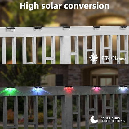 Solar Step Lights Outdoor, 8 Pack RGB Color Changing Christmas Solar Fence Lights, Waterproof Deck Lights for Outside, Step, Fence, Deck, Stair, Pool and Yard