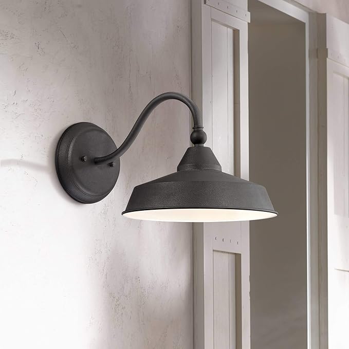 John Timberland Willard Rustic Industrial Farmhouse Outdoor Barn Light Fixture Textured Black LED Gooseneck 8 3/4" | Lumora