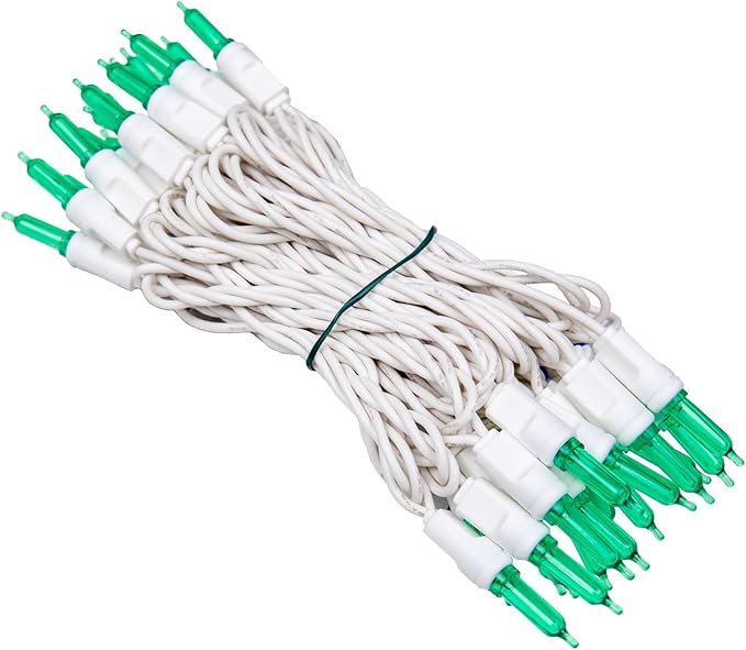 Novelty Lights Vintage Style T5 Green LED Christmas Lights, 11.5 Feet White Wire String of 35 Mini Bulbs, UL Listed Indoor/Outdoor Tree Lighting