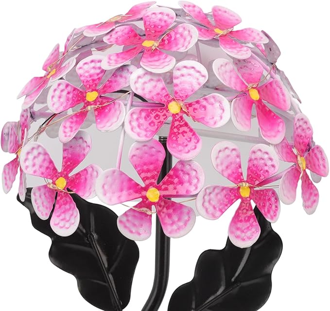Solar Hydrangea Light, 26 LEDs Lifelike Iron Flower Stake Lamp for Garden Porch Lawn, Outdoor Solar Powered Hydrangea Decorative Lighting for Yard and Garden(Pink)