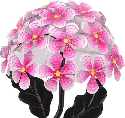 Solar Hydrangea Light, 26 LEDs Lifelike Iron Flower Stake Lamp for Garden Porch Lawn, Outdoor Solar Powered Hydrangea Decorative Lighting for Yard and Garden(Pink)