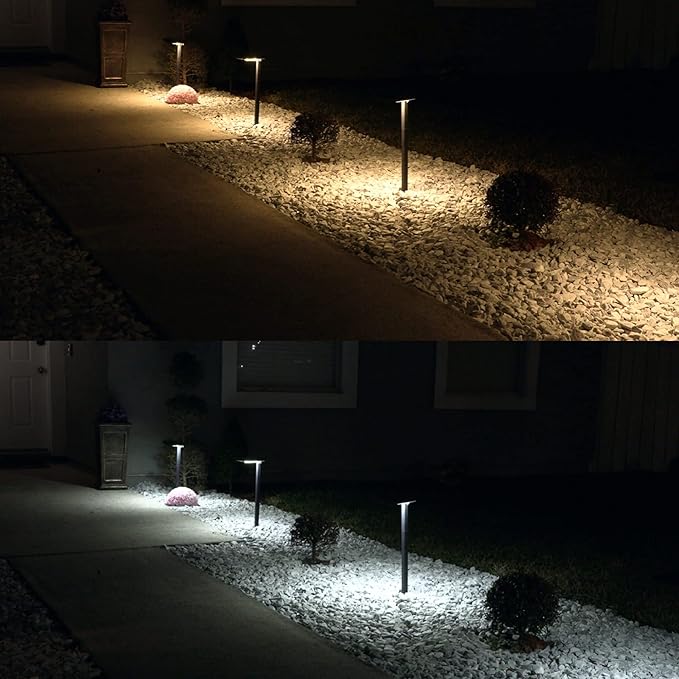 Gama Sonic Contemporary Black Square Solar Garden Light, Heavy Duty Cast Aluminum 80 Lumen with Bright White and Warm White LED Options, 26.75 in Tall for Sidewalk, Pathway, 4-Pack 117iP490080