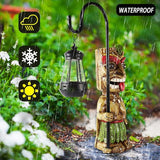 16.7" H Tiki Decor Garden Statue,Large Lantern Tiki Figurine with Solar Lights,Hawaiian Tiki Man Outdoor Patio Yard | Lumora