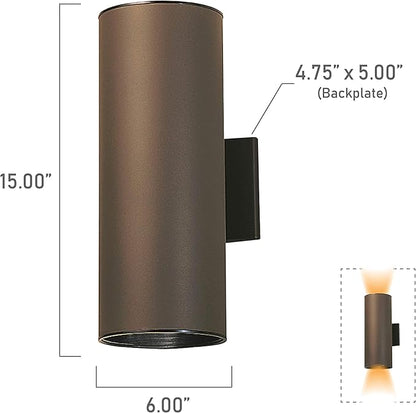 Kichler Cylinders 15" 2-Light Outdoor Cylinder Wall Sconce in Architectural Bronze, (15" H x 5.75 W), 9246AZ