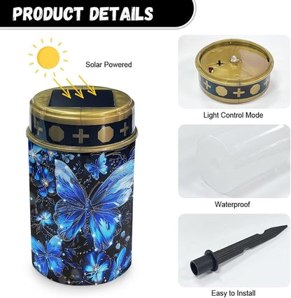 Butterfly Solar Light for Grave Automatic Solar Garden Lights Night Light Landscape Path Lights Solar Lights for Outdoor Garden Guardian Light Blue