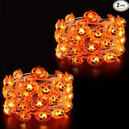 Halloween Pumpkin Lights, 2 Packs 13.5ft 40 LED Battery Operated Led Pumpkin String Lights, Waterproof Orange String Lights for Indoor/Outdoor, Wedding, Bedroom, Home, Window, Halloween Decorations