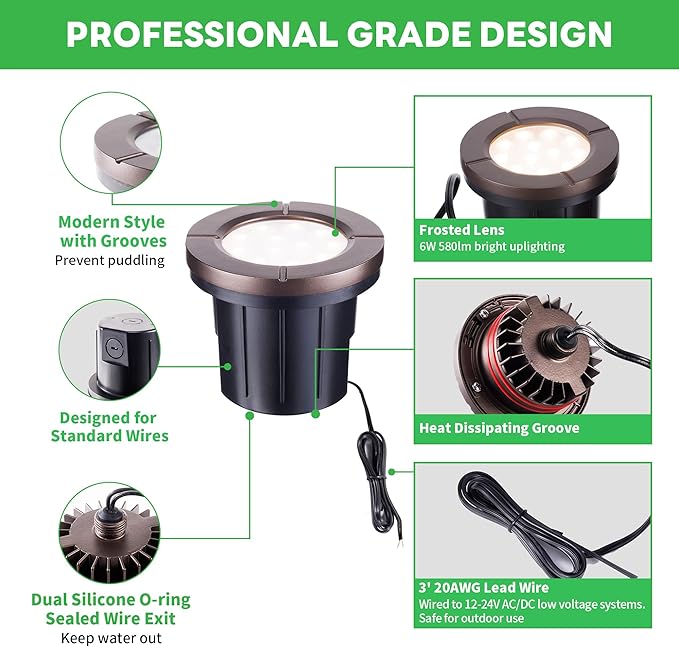 Well Lights Low Voltage, 12V In Ground LED Landscape Lights, IP67 Waterproof Outdoor, Open Top Aluminum ORB for | Lumora