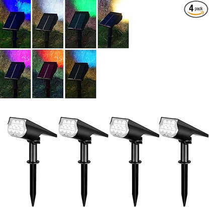 Solar Spot Lights 4 Pack, RGB Color Changing Outdoor Landscape Lights with 2000mAh Battery, IP65 Waterproof for Pathway Garden Yard Patio
