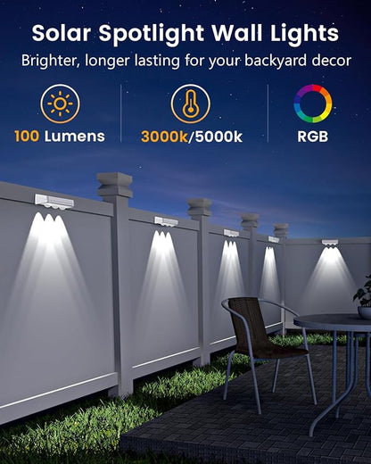 Solar Fence Lights Outdoor Waterproof Led, 1300mAh,16pack,6 inch Solar Lights for Fence with Warm White & RGB 8 Colors,Outdoor Solar Lights for Patio, Backyard, Deck, Railing (White)