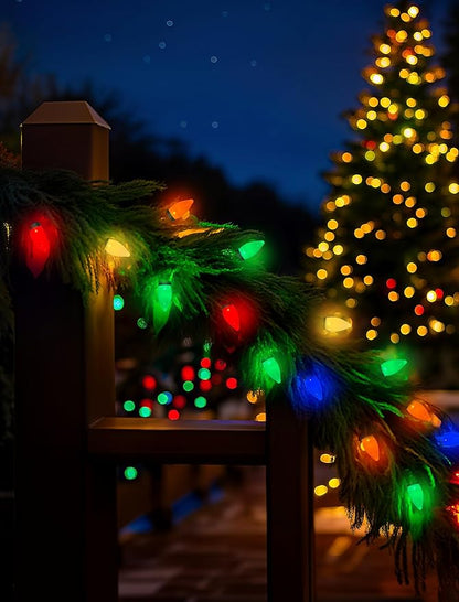 C7 LED Christmas Lights, 26FT C7 Vintage Christmas Lights with 50 Multicolor LED Bulbs, Colorful Outdoor String Lights for Xmas Tree Home Party Garden Yard Patio Decorations