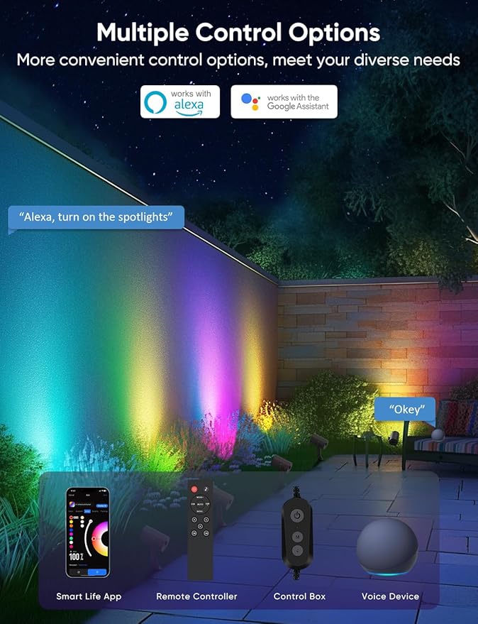 APPECK Smart Outdoor Spot Lights 24W, RGBCW Color Changing Landscape Lights 4 Pack, IP65 Waterproof Low Voltage | Lumora